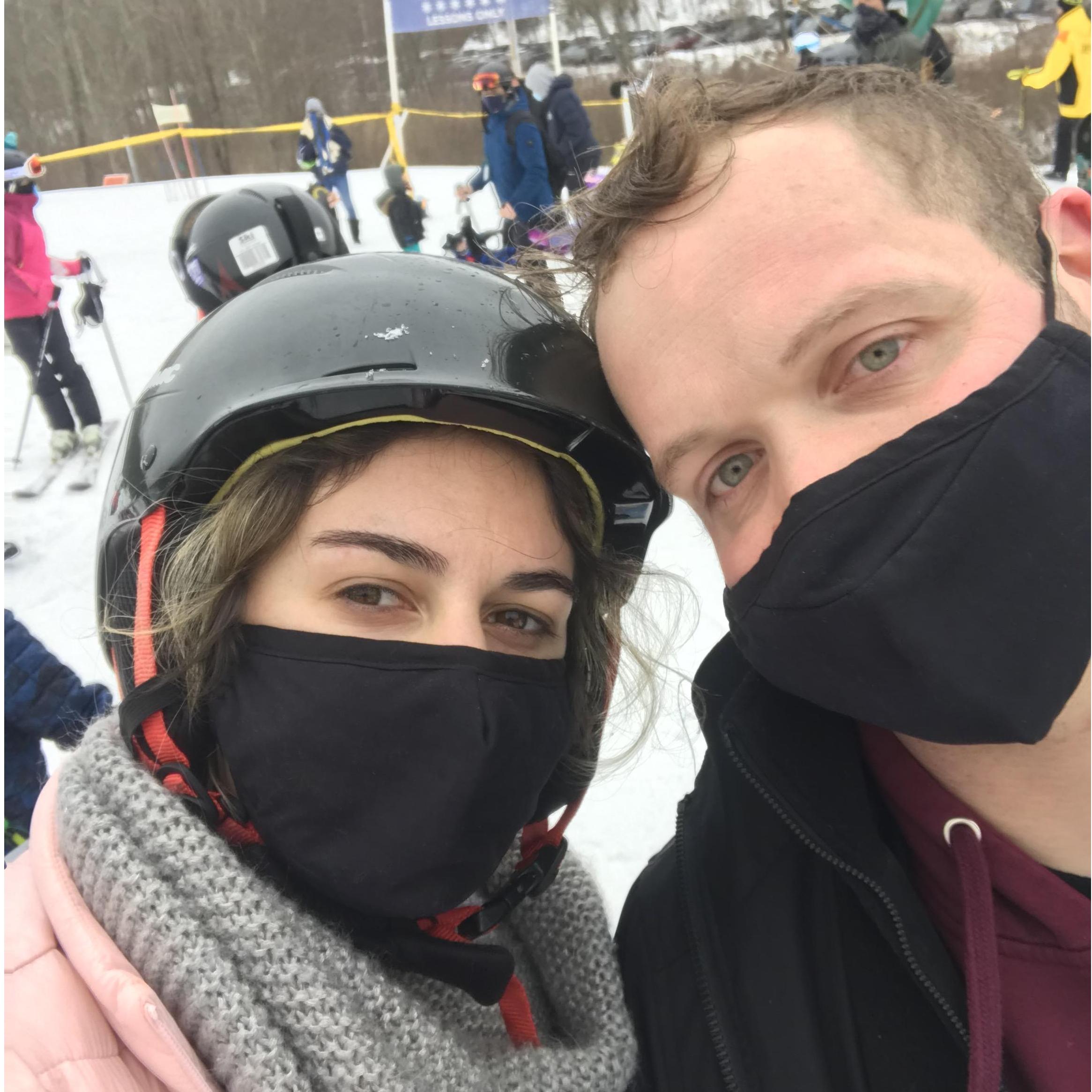 Our first skiing adventure down the mountain!