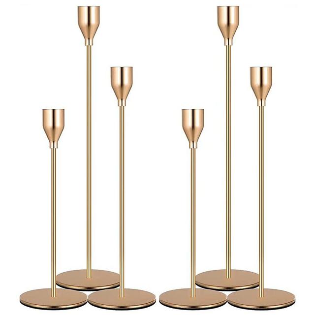 Denique Candlestick Holders 2 Sets, 6 PCS French Gold Taper Candle Holders, Candlestick Holders Set for Table Centerpiece Vintage Modern Candle Holders for Home Wedding Decoration