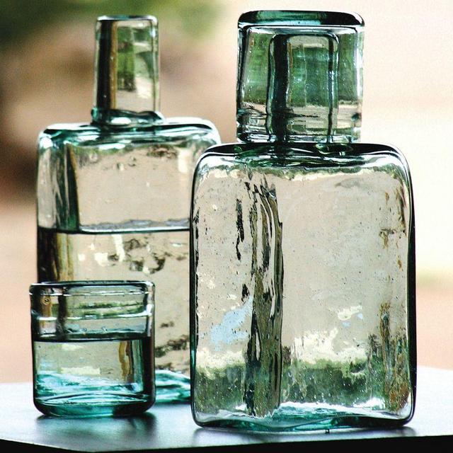 Handcrafted Tierra Water Carafe and Glass Set, Seaglass Green