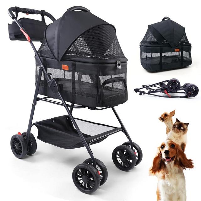 Bicystar Pet Stroller for Small Dogs Cats with Wheels, Detachable Carrier, Max Load 33 lbs, Easy Folding, Compact Portable, Dog Carriage Stroller Car Seat 3 in 1 Animal Stroller