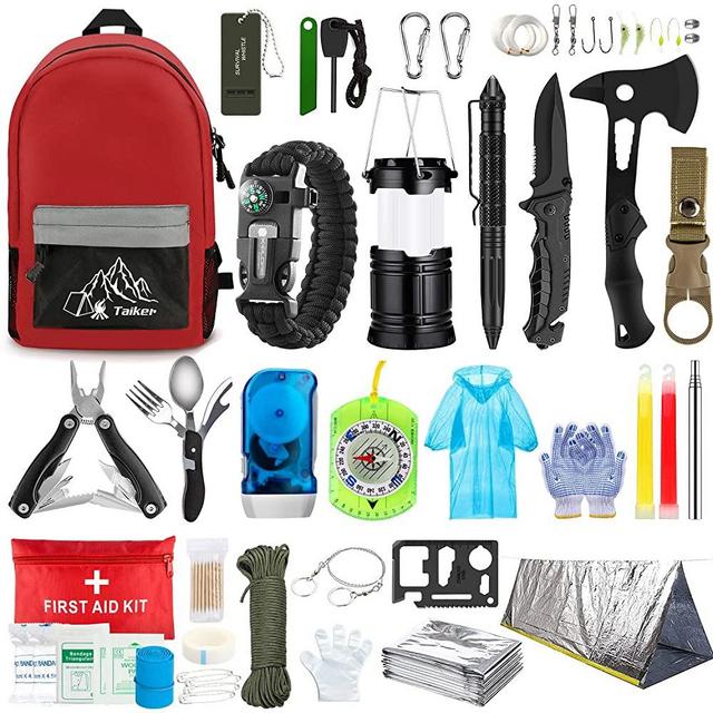Emergency Survival Kit, 101 Pcs Survival Gear First Aid Kit, Outdoor Trauma Bag with Tactical Flashlight Knife Pliers Pen Blanket Bracelets Compass for Camping Earthquake or Adventures