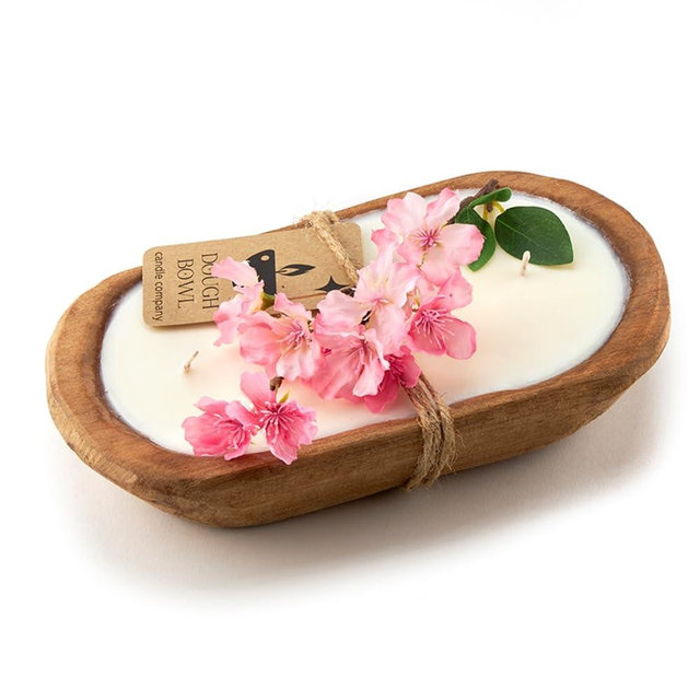 Dough Bowl Candle Company Cherry Blossom & Citrus Soy Candle - 3 Wick Candle Essential Oil Wax Melts, Rustic Farmhouse Decor, Japanese Perfume 20 Oz. All-Natural Soy Candles for Bath, Bedroom, Kitchen
