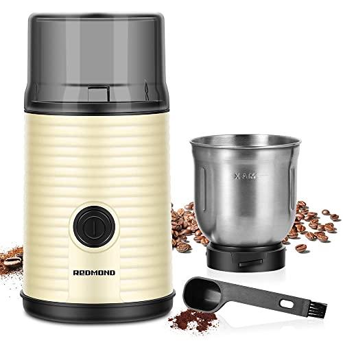 REDMOND Coffee Grinder Electric, Spice Coffee Bean Grinder with Stainless Steel Blade and 2.8 OZ Removable Bowl, Up to 12 Cups of Coffee, 160W, Cream, CG004