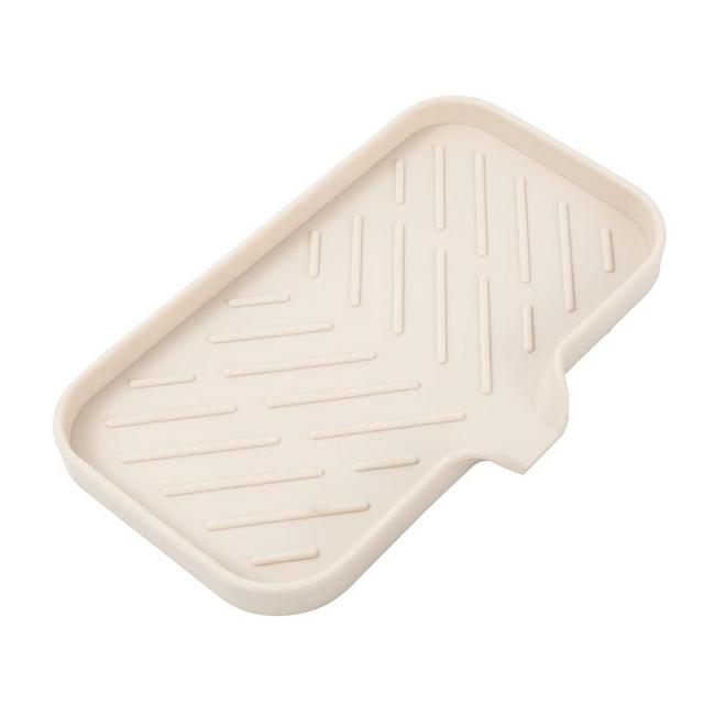 MicoYang Silicone Bathroom Soap Dishes with Drain Spout-Bathroom and Kitchen Sink Organizer,Sponge Holder,Dish Soap Tray,Perfect for Dispenser,Scrubber,Bottle,Cup on Sink or Counter-Tapioca 9.6"×5.3"