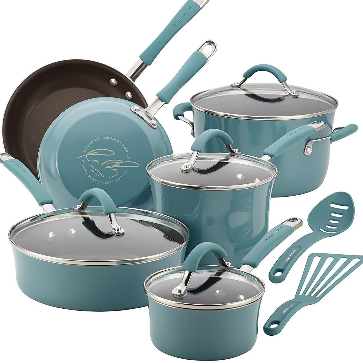 Rachael Ray Cucina Nonstick Cookware Pots and Pans Set, 12 Piece