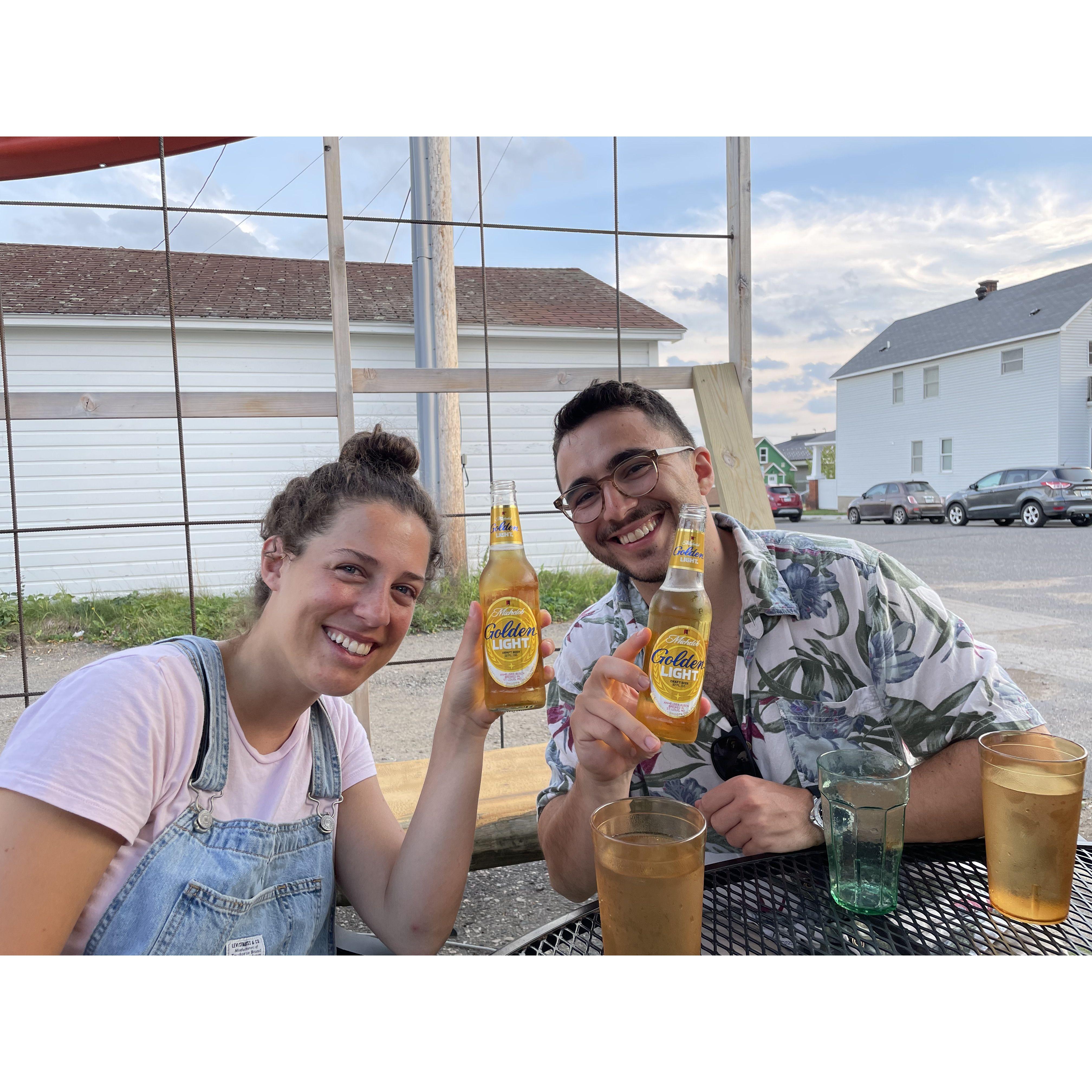 Celebrating civilization and beer after the Boundary Waters, August 2021