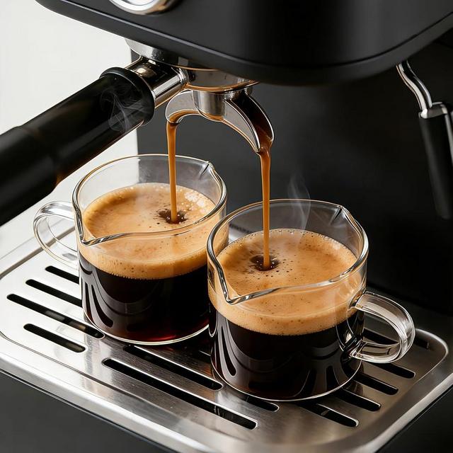 DWTS DANWEITESI Espresso Cups Set of 2: Espresso Machine Accessories - Espresso Shot Cups for Home Baristas - Essential Coffee Bar Accessories - 4oz Glass Espresso Cup Set with Handled and Spout