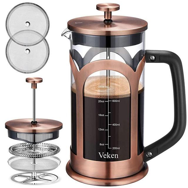 French Press Coffee Maker, 34oz 304 Stainless Steel French Press with 4  Filter, Heat Resistant Durable, Easy to Clean, Borosilicate Glass Coffee  Press, 100% BPA Free Glass Teapot (Copper) 