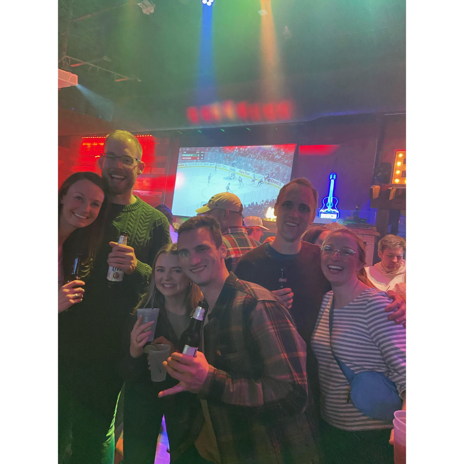 The night of our engagement, celebrating with some of our favorite people!