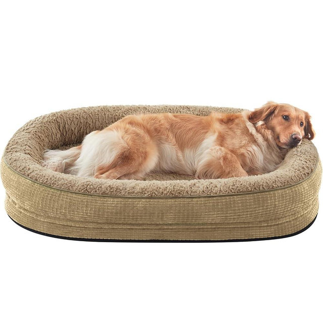 JOEJOY Orthopedic Dog Beds Large Sized Dog, XL Egg-Crate Memory Foam Pet Couch Bed with Bolster Sides, Waterproof Lining, Removable Washable Cover & Non-Slip Bottom, Light Brown