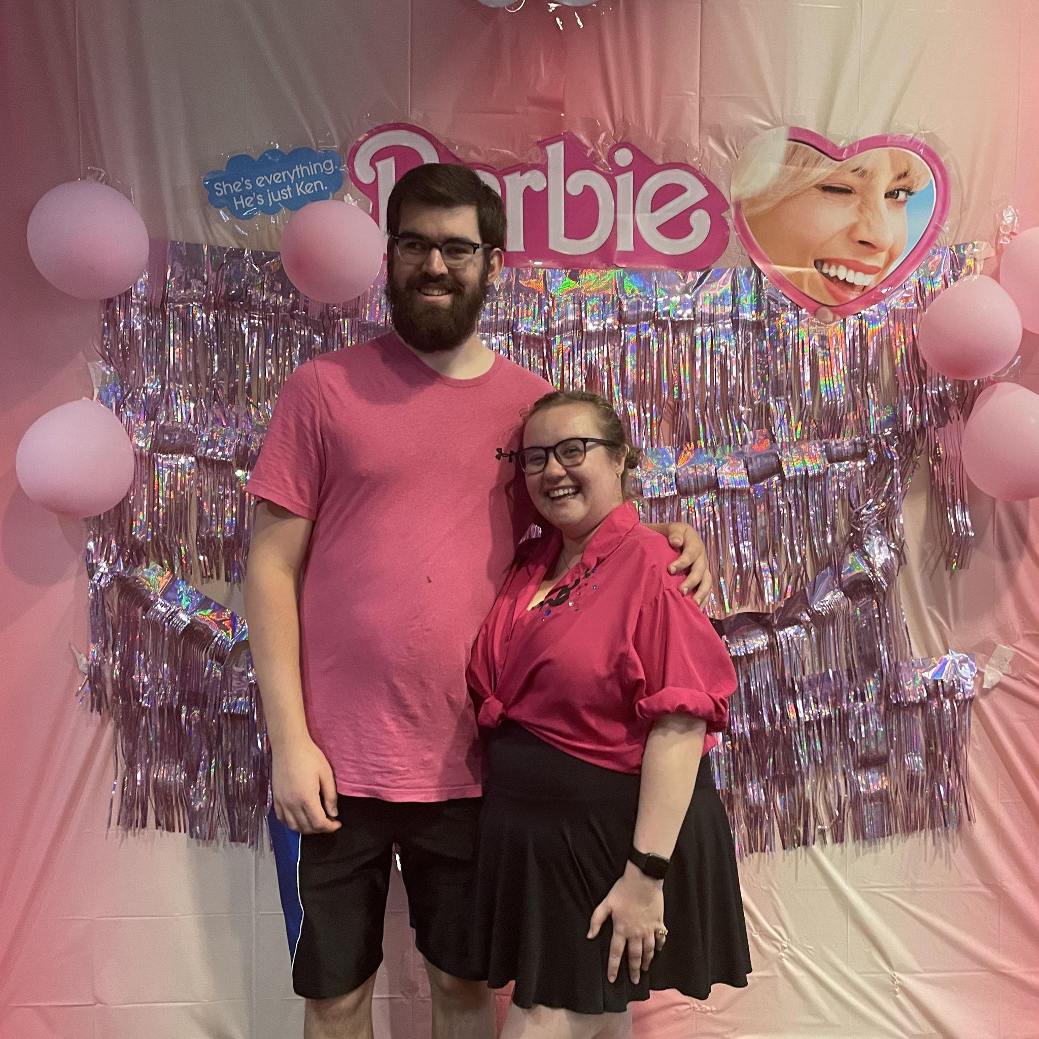 Barbenheimer - we both wore pink for the occasion.  Sabrina's shirt said "destroyer of worlds" on the back and had rhinestones everywhere.