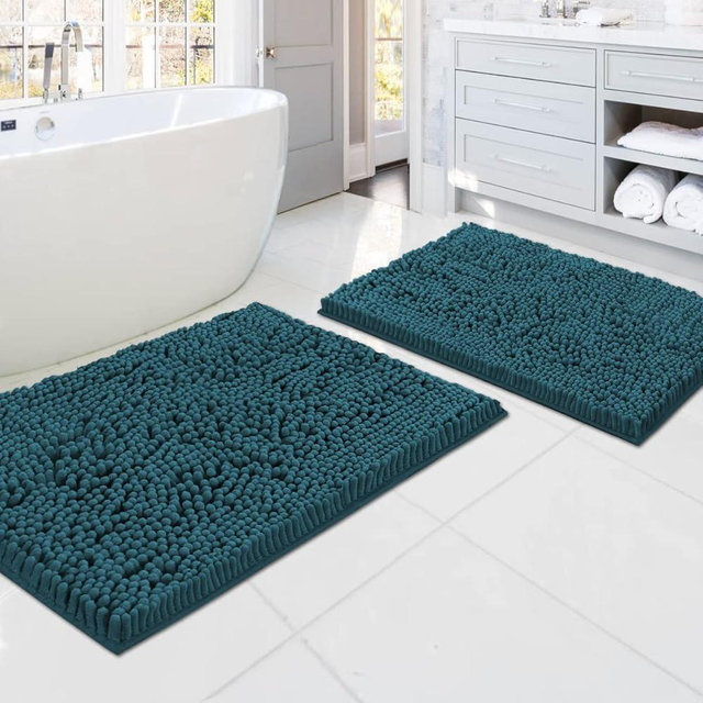 H.VERSAILTEX Bath Mats - Non Slip Luxury Chenille Bathroom Rugs, Extra Soft Absorbent Shaggy, Washable Fast Dry 2 Piece (Dark Teal, 20" x 32"/17" x 24")