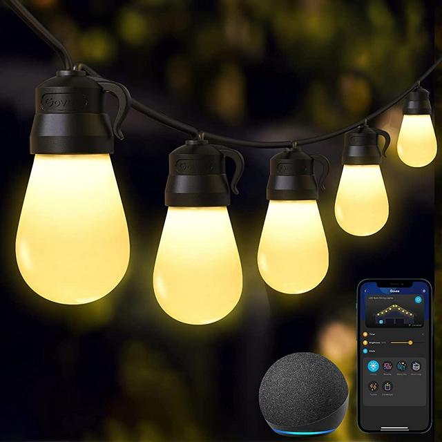 Govee 96ft Smart Outdoor String Lights, Wi-Fi and Bluetooth Control, Patio Lights Work with Alexa and Google Assistant, 30 Dimmable Warm White LED Bulbs for Patio Decor, Waterproof, Shatterproof