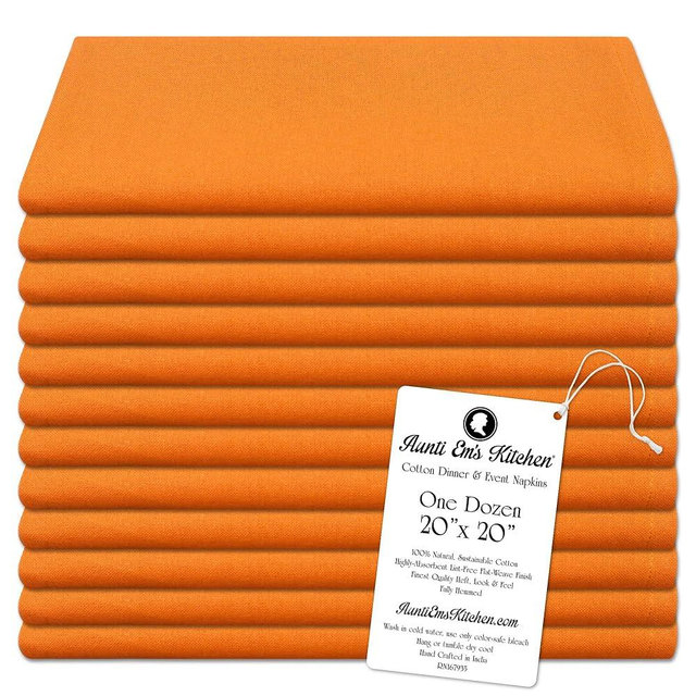 Aunti Em's Kitchen Apricot Cotton Napkins Cloth 20 x 20 Oversized 100% Natural Bulk Linens for Dinner, Events, Weddings, Set of 12