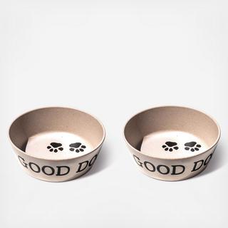 Good Dog Paw Prints Bowl, Set of 2