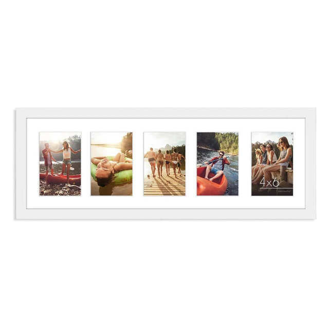 Americanflat 8x24 Collage Picture Frame with Five 4x6 Displays in White - Composite Wood with Shatter Resistant Glass