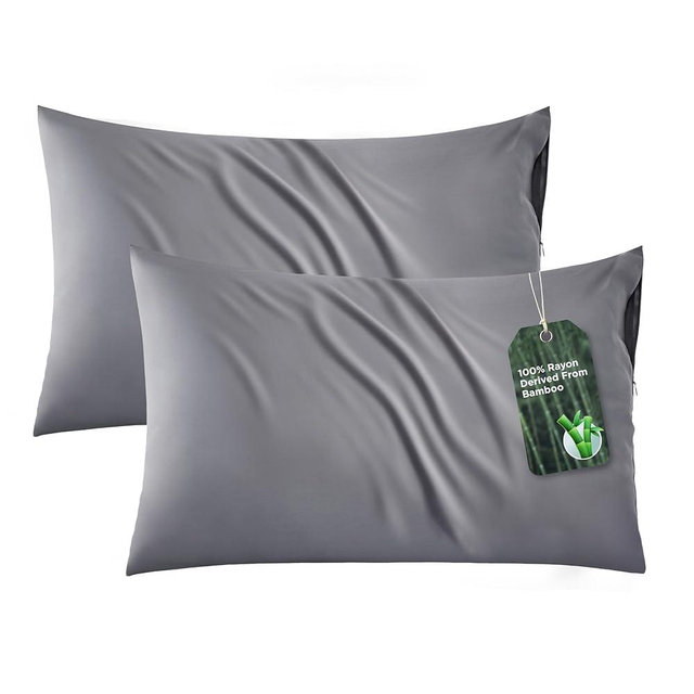Bedsure Zipper Pillow Cases Standard Size, Cooling Pillow Cases Set of 2, Rayon Derived from Bamboo Cooling Pillowcase for Hot Sleepers, Soft & Breathable Pillow Covers, Gift, Dark Grey, 20x26 Inches