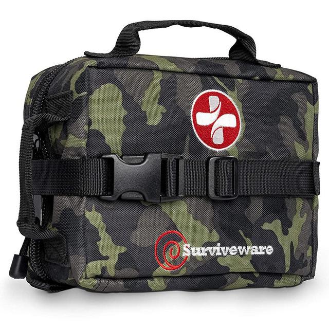 Surviveware Survival First Aid Kit for Outdoor Preparedness - Comes with Removable MOLLE Compatible System and Labeled Compartments - Backpacking, Hiking & Outdoors Preparedness