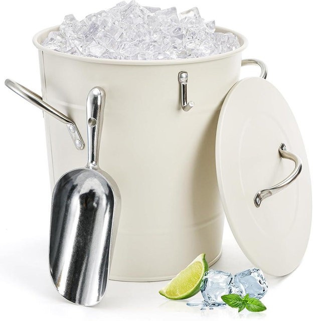 YOUEON 4L Ice Bucket with Scoop and Lid, Double Walled Insulated Wine Bucket Chiller with Carry Handles, Beverage Tub for Cocktail Party, Camping, BBQ, Indoor & Outdoor Use, White