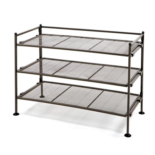 Seville Classics 3-Tier Iron Mesh Utility Shoe Rack, Satin Bronze