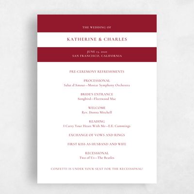 Burgundy, Red Wedding Program - Potter