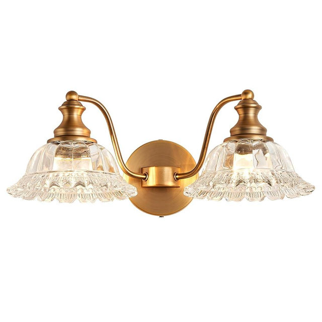 Bkioatzan Vintage Bathroom Light Fixtures 2 Light Brass Vanity Lights for Mirror Bedroom