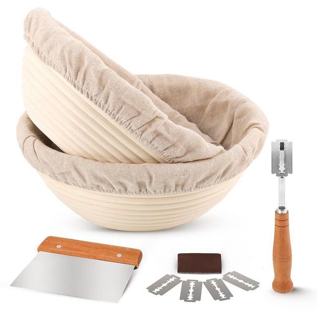 Komiikka Round Bread Proofing Baskets Set of 2 8.5 inch Sourdough Starter Kit for Bread baking, Bread Making Supplies Tools for Making Baking Fermentation, Banneton Basket Gift Set