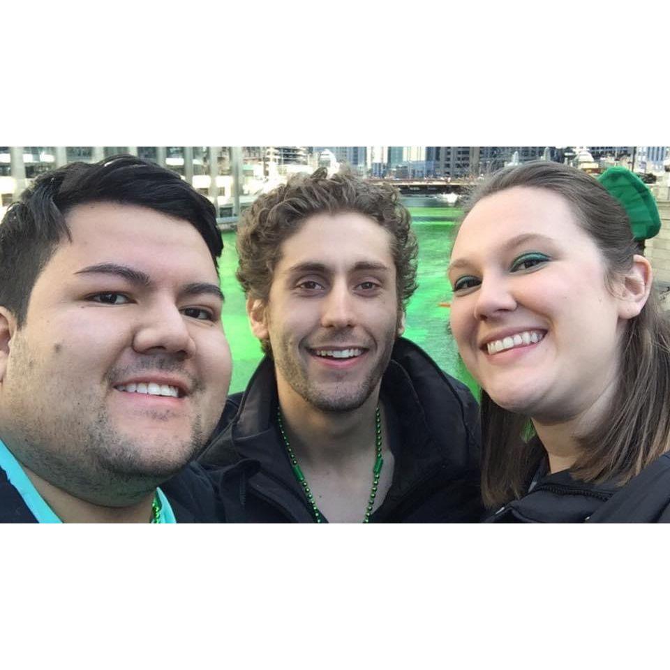 St. Patrick's Day in Chicago with the green river behind us! (2017)