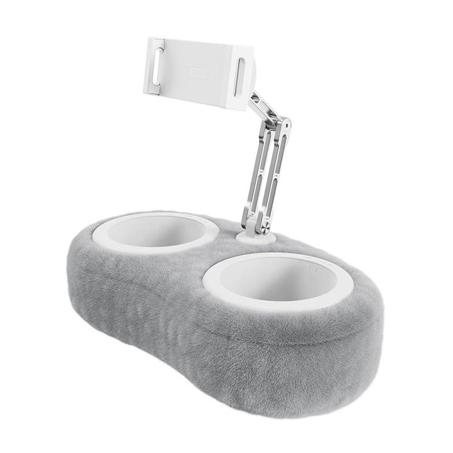 SHUWEI Lap Kindle Pillow Stand,Adjustable Aluminum Arm iPad Holder with Dual Snack Bowls,360° Rotating Clip for 4.7-13" Kindle,Phone,Tablet.Ideal for Hands-Free Reading and Relaxation on Bed & Sofa