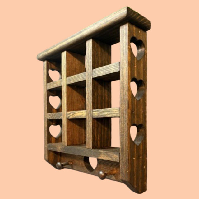 Trinket shelf, Heart trinket shelf, wooden heart shelf, heart shelf with pegs, trinket shelf with pegs, wall shelf, heart wall shelf, Wood