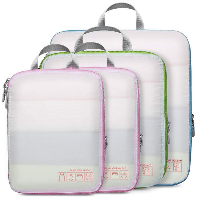 Compression Packing Cubes for Travel, Cambond 4 Pack Luggage Organizers Compression Cubes (White)