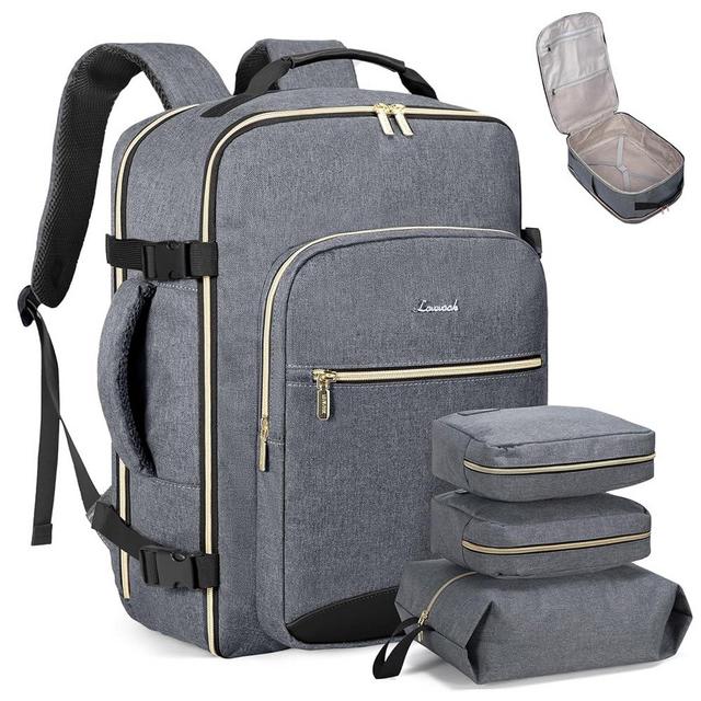 LOVEVOOK Carry on Travel Backpack, 40L Waterproof Large 17inch Laptop Luggage Daypack as Personal Item Flight Approved, Business Weekender Overnight with 3 Packing Cubes, Gray-Black