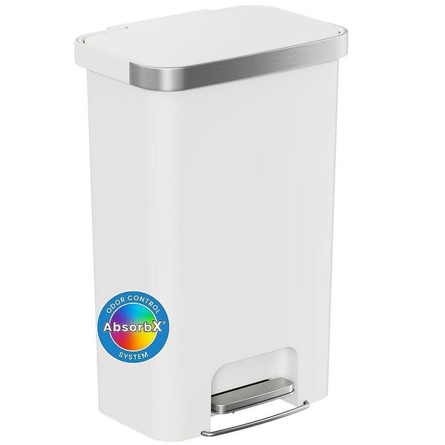 iTouchless SoftStep 13.2 Gallon Step Pedal Plastic White Kitchen Trash Can with Odor Filter, Durable Dent-Proof Construction and Stainless Steel Trim, 50L Garbage Bin for Home, Office, Business, Store