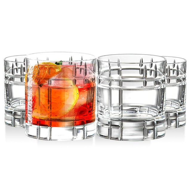 Barski Whiskey Glasses - Double Old Fashioned Rocks Glass - Set of 4 Lowball Tumbler - DOF Crystal Glass Tumblers - For Scotch - Bourbon - Water - Beverage - Drinking Glasses - 11 oz - Made in Europe