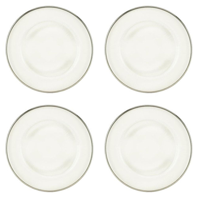 10 Strawberry Street Markle Ribbed Glass Charger, Silver Rim, Set of 4
