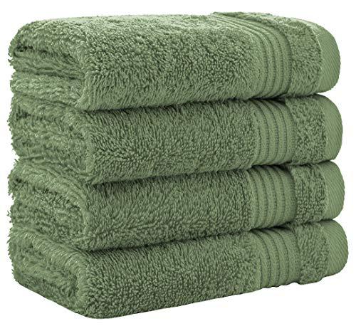 Luxury Turkish Cotton Washcloths for Easy Care, Extra Soft and Absorbent, Fingertip Towels, 4 Pack Washcloth Set by United Home Textile, Sage Green
