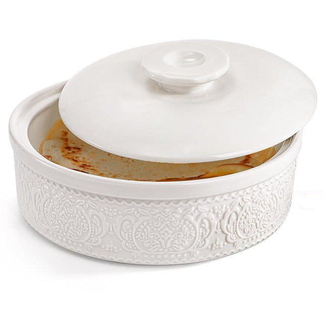 SOUJOY Porcelain Tortilla Warmer, 8.5 inch Tortilla Server with Lid, Taco Holder for Tuesday Night, Mexican Party, Hold up to 12 Tortillas, Microwave and Dishwasher Safe
