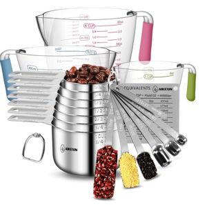 Measuring Cups and Spoons Set of 20 - Stackable Stainless Steel Measuring Cups Spoons & Plastic Measuring Cup for Dry and Liquid Ingredients, Cooking & Baking Kitchen Gadgets
