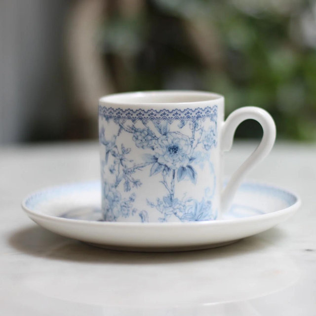 Blue and White Floral Espresso Cups & Saucers