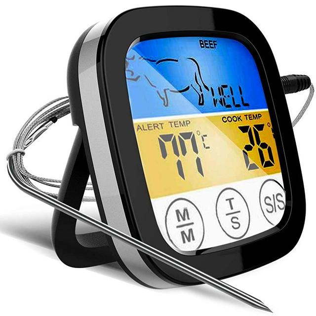 Digital Touchscreen Food Thermometer for Meat Poultry Fish Cooking in Frying Pan Smoker Oven BBQ Grill with Sensitive Color LCD Display | All Temperature and Timer Modes | Best Taste Results (Silver)