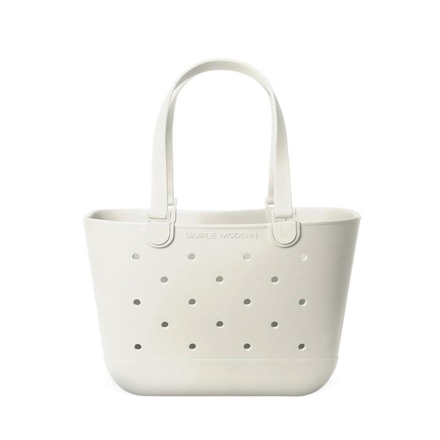 Simple Modern Beach Bag Rubber Tote | Waterproof Large Tote Bag with Zipper Pocket for Beach, Pool Boat, Groceries, Sports | Getaway Bag Collection | Cream