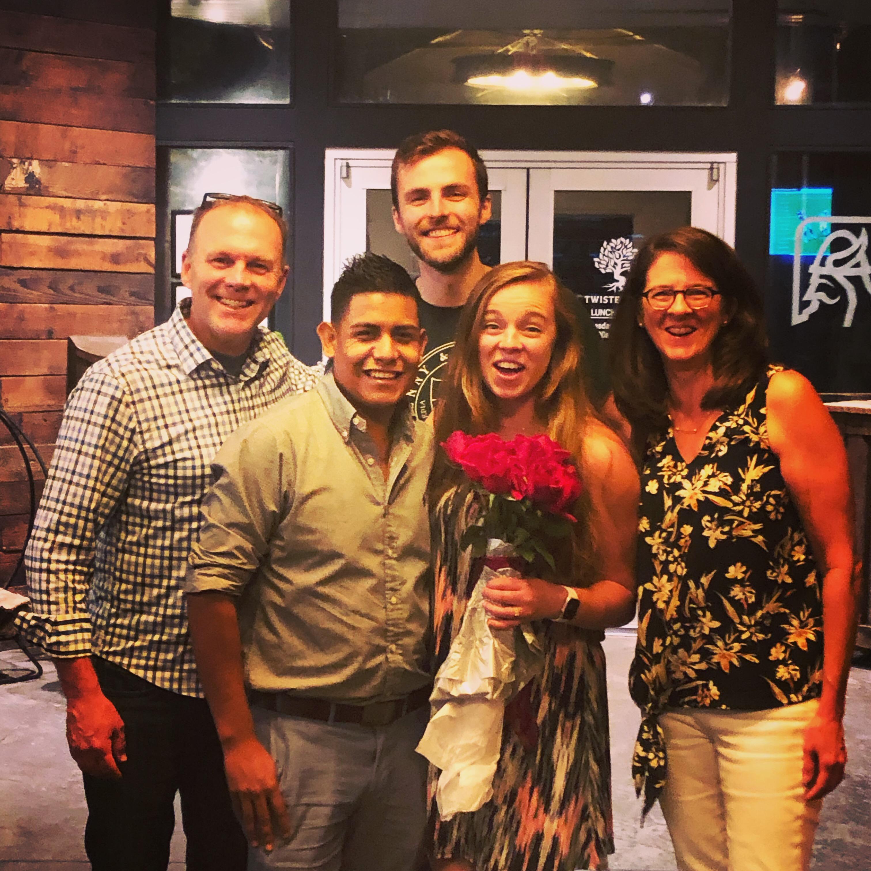 Birthday dinner with Janie's folks and older brother, Hunter.