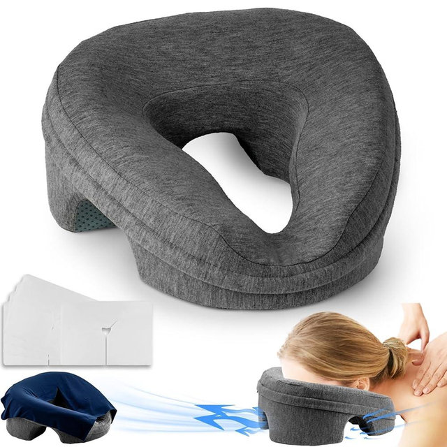 Face Down Pillow Massage Headrest for Bed, Stomach Sleeping Pillow, Face Cradle, BBL Pillow After Surgery Post Eye Surgery Recovery Equipment for Massage Tables,Piercing Pillows Removable Cover Black