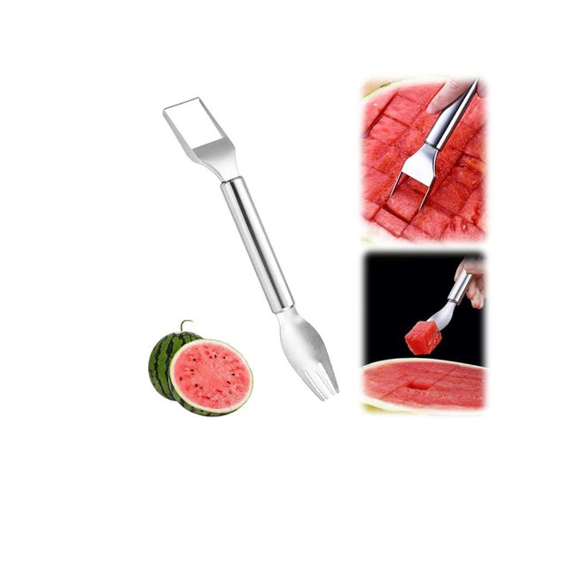 2-In-1 Watermelon Cutter, 2025 Upgraded Dual Head Watermelon Cutter Slicer Tool, Watermelon Slicer Melon Tool, Portable Watermelon Knife Kitchen Gadgets (1, Sliver)