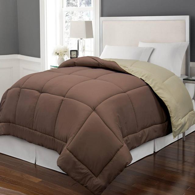 Twin Reversible Microfiber Down Alternative Comforter Brown/Khaki - Blue Ridge Home Fashions