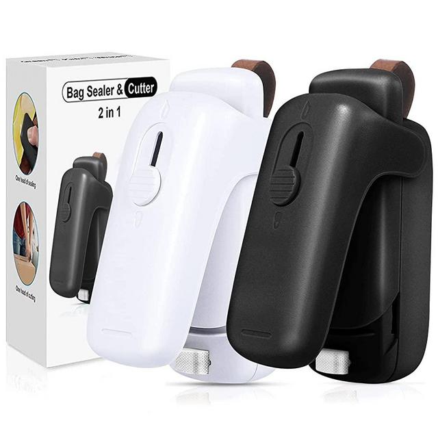 EZCO 2-Pack Bag Sealer Mini, Handheld Bag Heat Vacuum Sealer, 2 in 1 Heat Sealer & Cutter Portable Bag Resealer Machine Food Saver for Plastic Bags Storage Snack Cookies Fresh (Battery Included)