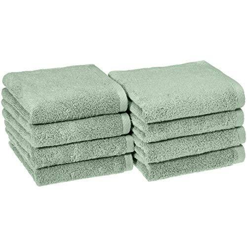 AmazonBasics Quick-Dry Hand Towels, 100% Cotton, Set of 8, Seafoam Green
