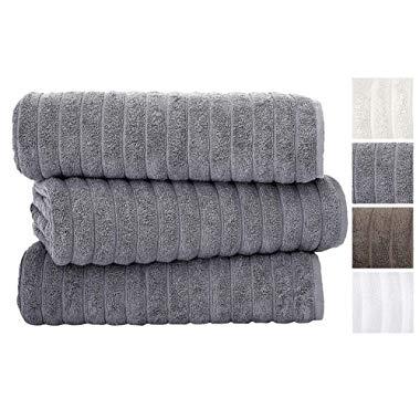 Classic Turkish Towels 3 Piece Luxury Bath Sheet Set - 40 x 65 Inch Soft and Thick Oversized Bathroom Towels Made with 100% Turkish Cotton (Grey)
