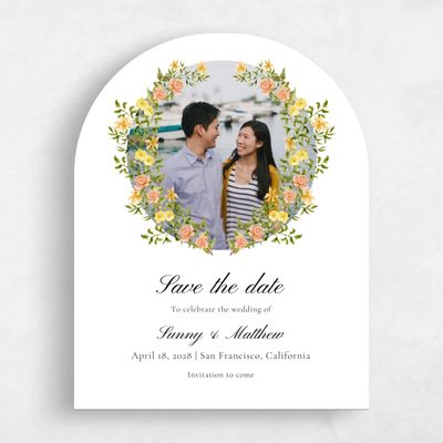 Orange Arch Wedding Save the Date - Villagio Photo