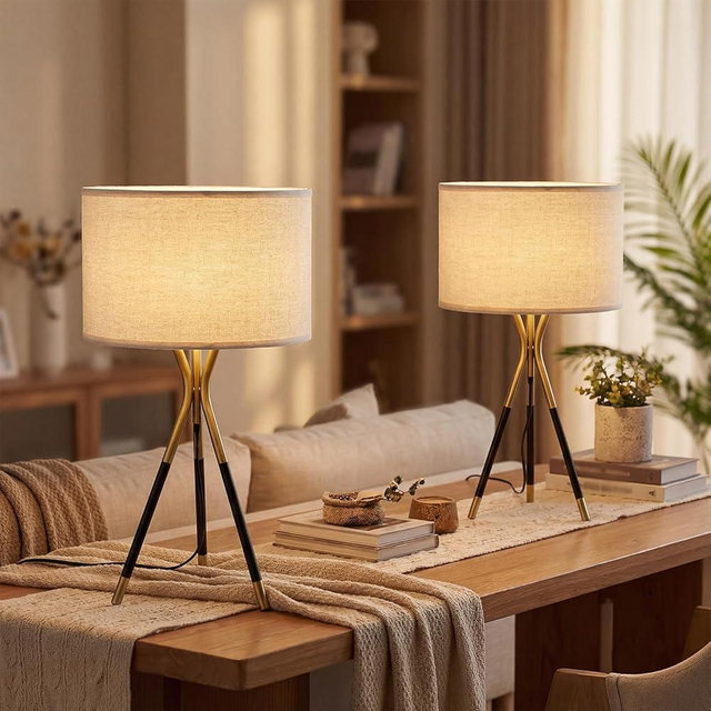 JINGOE 20.8" Modern Tripod Table Lamps Set of 2 Black and Gold Metal Table Lamps for Living Room Bedroom Nightstand End Table Decorative Lamps(Bulbs Included)